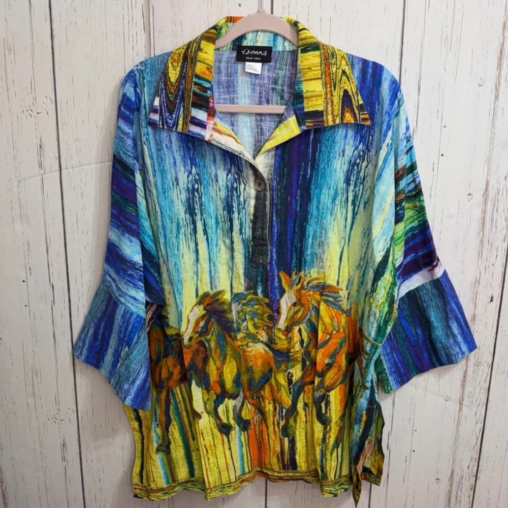 Dilemma Colorful Horse Print Tunic
100% Cotton